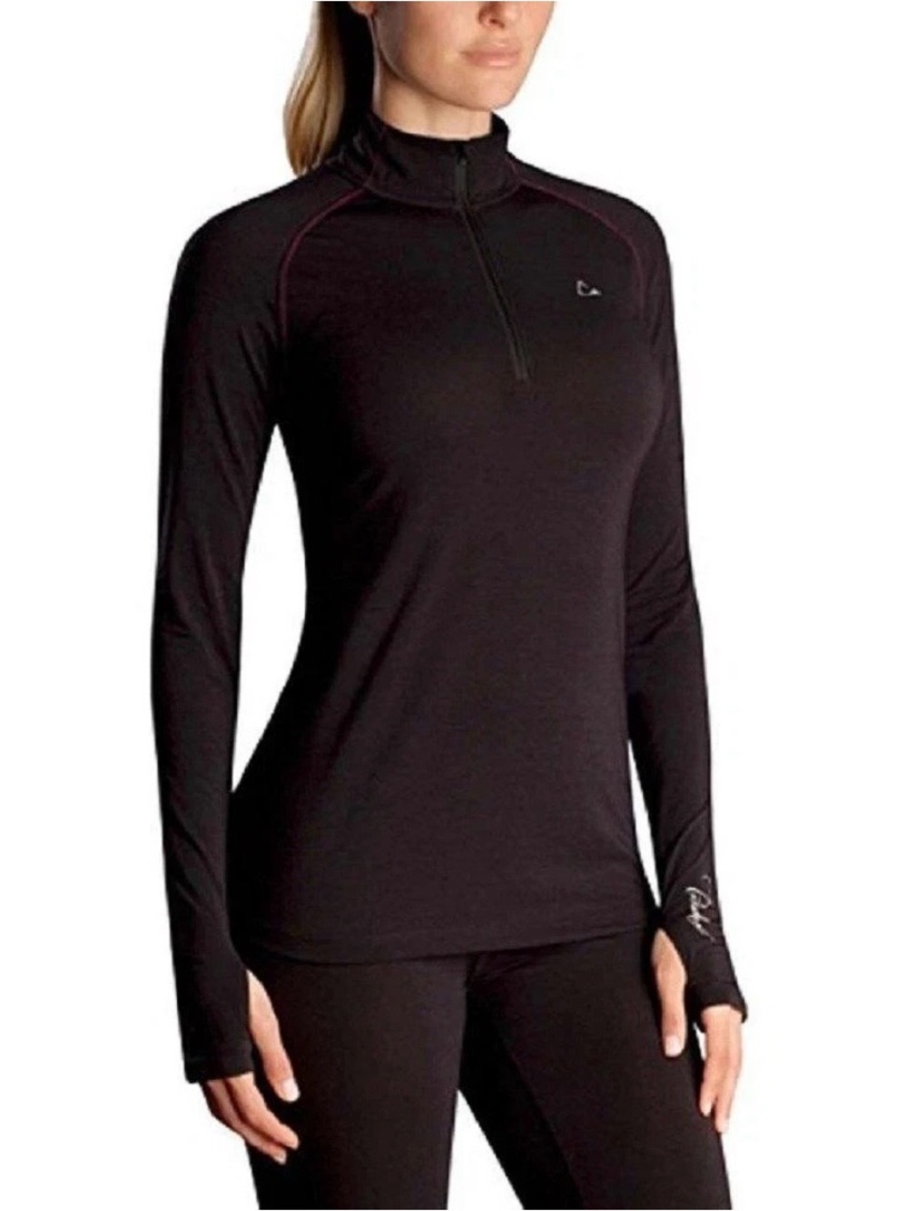 Paradox Womens Merino Wool Blend Performance Base Layer Top Size M Black 1/4 Zip